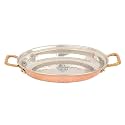 Taluka (10" x 6" x 1.5" inches approx) Pure Copper and Stainless Steel Oval Platter Rice Plate Server Home Hotel Restaurant Use