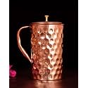 Taluka Copper Hammered Diamond Design Jug Pitcher 1500 ML Brass Knob Lid for Storage Drinking Purpose, 1500 ML