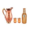 Taluka Copper Handmade Pitcher Jug 2000 ml Drinking Water Storage Jug with 2 Copper Steel Ropund Bottom Glass 1 Bottle 1700 ML for Health Benefits