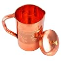 Taluka Embossed Etching Copper Jug Pitcher 1500 ml with Water Storage Serving Drinking Water Home Hotel Restaurant Tableware
