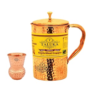 taluka pure handmade hammered copper jug for water drinking brass top jug pitcher capacity 1500 ml with pure copper round bottom hammered 300 ml water glass mathat dholak glass
