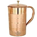 Taluka Handmade Copper Silver Touch Design Brass Knob Jug Pitcher, 1500 Ml, Brown Serving Water Home Hotel Restaurant