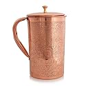 Taluka With T Logo Taluka Pure Copper Embossed Water Jug Pitcher with Brass Knob 2000 ML Water Storage Hotel Home Restaurant