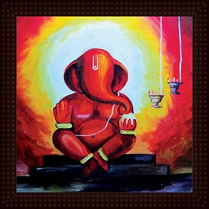 tamatina 39ganesh religious39 wooden texture framed painting - size 12 inch x 12 inch 30x30 cms