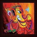 Tamatina 'Ganesh Religious' Wooden Texture Framed Painting - Size 12 inch x 12 inch (30x30 Cms)
