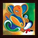 Tamatina 'Ganesh Religious' Wooden Texture Framed Painting - Size 12 inch x 12 inch (30x30 Cms)
