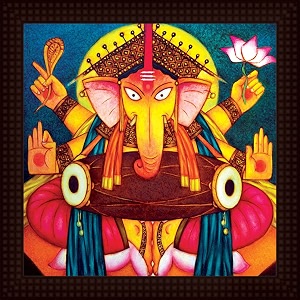 tamatina hd quality ganesha framed painting  wooden texture frame - import quality uv paper paintings for living room diwaligifts - size 12 inch x 12 inch 30x30 cms