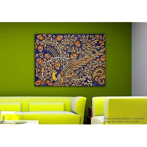tamatina kalamkari art canvas paintingthe golden peacock size-13x10 inchesj126