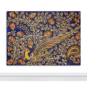 tamatina kalamkari art canvas paintingthe golden peacock size-36x27 inchesj128