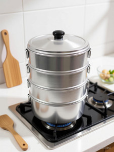 tambaveda aluminium momo steamer for idli dhokla  vegetables  4 tier steaming pot aluminium steamer 5 l