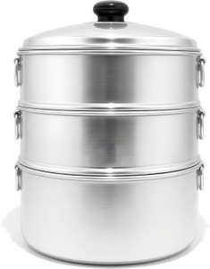 tambaveda aluminium momo steamer for idli dhokla  vegetables  3 tier steaming pot aluminium steamer 3 l
