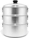 TambaVeda Aluminium Momo Steamer for Idli, Dhokla & Vegetables | 3 Tier Steaming Pot Aluminium Steamer (3 L)