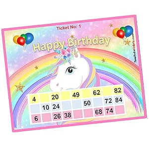 happy birthday unicorn theme bingo housie tambola tickets printed on hard sheet big size tickets 24 cards