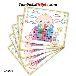 white background baby shower theme bingo housie tambola tickets printed on hard sheet big size tickets 150 cards