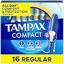 Tampax Compact Pearl Tampons, with LeakGuard Braid &amp; Extendable Applicator, Regular Absorbency, Compact Extendable Applicator, Unscented, 16 Count (Packaging May Vary)