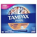 Tampax Pearl Tampons with Plastic Applicator, Super Plus Absorbency, Unscented, 50 Count - Pack of 6 (300 Count Total)