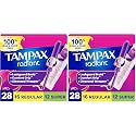 Tampax Radiant Tampons Multipack with Leakguard Braid, Regular/Super Absorbency, with Leakguard Braid, Unscented, 28 Count (Pack of 2)