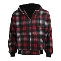 TanBridge Sherpa Fleece Lined Hoodie Big and Tall Plaid Flannel Jacket Winter Coats for Men Zip Up Winter Warm Sweatshirts