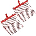 Tandefio 2 Pack Manure Fork Replacement Head Metal Pitchfork Horse Manure Rake Garden Pitch Fork Replacement Head with Angled Tines for Horse Stall Poop Picking up(Red)