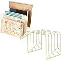 Tandefio 2 Pcs Gold Desk File Organizer, 5 Slot Metal Inclined Magazine Letter Holder, Upright Vertical File Sorter for Office, Desktop Document Mail Record Storage Rack, Newspaper