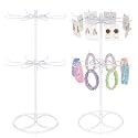 Tandefio 2 Pcs Rotating Bracelet Display Stand Jewelry Rack Metal Adjustable Display Holder with Hooks Organizer for Necklace (White,2 Tier)