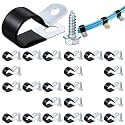 Tandefio 50 Pcs 1" Stainless Steel Cable Clamp with Screw Rubber Coated