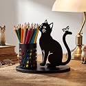 Tandefio Cat Pen Holder for Desk Cute Black Pencil Holder