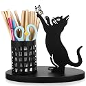 Tandefio Cat Pen Holder for Desk Cute Black Pencil Metal Desk Accessories