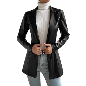 tandul synthetic leather black blazer for women single breasted regular fit casual jacket for women amp girls
