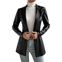 Tandul Synthetic Leather Black Blazer for Women Single Breasted Regular Fit Casual Jacket for Women & Girls