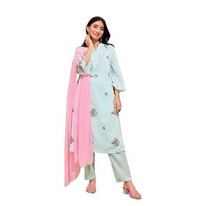 Taneira Women Light Green Pure Viscose Embroidered