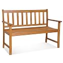 Tangkula Outdoor Acacia Wood Bench, 2-Person Garden Bench with Backrest and Armrests, Garden Bench with Slatted Seat for Porch, Park, Backyard, 800 Lbs Max Load, 48” L x 22” W x 34” H, Natural