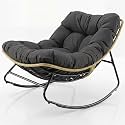 Tangkula Oversized Egg-Shaped Outdoor Papasan Rocking Chair(Natural & Gray)