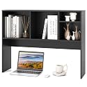 Tangkula Desktop Bookshelf, Countertop Storage Hutch with 4 Shelves for Computer Desk, Desktop 2-Tier Display Rack, Multipurpose Wood Desk Hutch Storage Organizer for Dorm Office Home (Black)