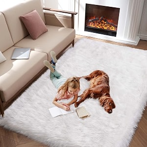 Tangsoo Faux Fur Sheepskin RugWhite Fluffy Fuzzy