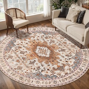 Tangsoo Washable Round Area Rugs 6ft Vintage