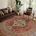 Tangsoo Washable Round Area Rugs 6ft Boho