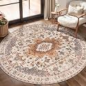 Tangsoo Washable Round Rug 4ft Oriental Non