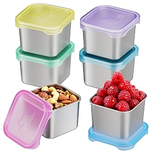 tanjiae - 6 pack small stainless steel containers 6 oz for kids easy open snack containers with lids small dinosaur stackable metal lunch box for