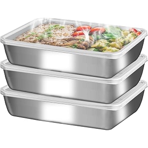 tanjiae round stainless steel food container 500ml  airtight silicone cover  leak-resistant reusable storage bowl for kitchen refrigerator snacks amp leftover food 2000 ml 3 pcs