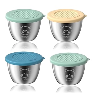 tanjiae salad dressing container 60ml condiment containers with leakproof silicone lids reusable stainless steel sauce cups for lunch bento box picnic travel kitchen storage 4pcs