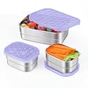 Tanjiae Small Stainless Steel Lunch Containers for Kids | Leak Proof BPA Free Snack Containers with 100% Pure Silicone Lids - Perfect Metal Lunch Box with Lids for School and Daycare (25oz+8oz*2)