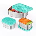 Tanjiae Small Stainless Steel Lunch Containers for Kids | Leak Proof Food Containers with Silicone Lids - Perfect Metal Food Containers with Lids for Kids School and Toddler Daycare (25oz+8oz*2)