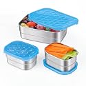 Tanjiae Small Stainless Steel Lunch Containers for Kids | Leak Proof Snack Containers with 100% Pure Silicone Lids - Perfect Metal Lunch Box with Lids for School and Daycare (25oz+8oz*2)
