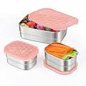 Tanjiae Small Stainless Steel Lunch Containers for Kids | Leak Proof Snack Containers with Silicone Lids - Perfect Metal Lunch Box with Lids for School and Daycare (25oz+8oz*2)