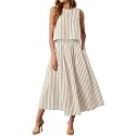 Tankaneo Womens 2 Piece Skirt Sets Summer Striped Tank Tops Midi Dress 2026