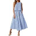 Tankaneo Womens 2 Piece Skirt Sets Summer Striped Tank Tops Midi Dress 2026