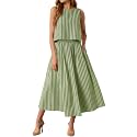 Tankaneo Womens 2 Piece Skirt Sets Summer Striped Tank Tops Midi Dress 2026