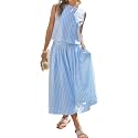Tankaneo Womens 2 Piece Skirt Sets Summer Striped Tank Tops Midi Dress 2026
