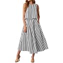 Tankaneo Womens 2 Piece Skirt Sets Summer Striped Tank Tops Midi Dress 2026